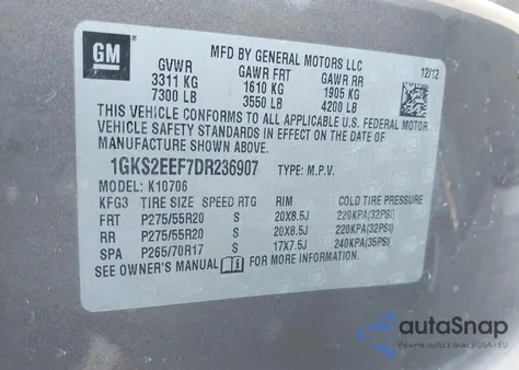 2013 GMC Yukon Denali из США, поврежденный, VIN 1GKS2EEF7DR236907